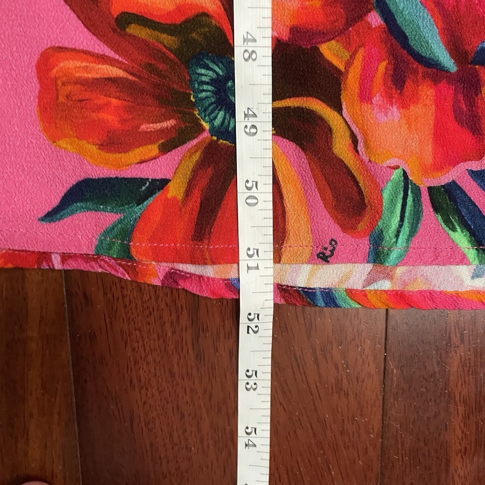Farm Rio V-Neck Long Sleeve Floral Midi Dress Boho Tropical Pink Sz L B39 - Picture 15 of 15
